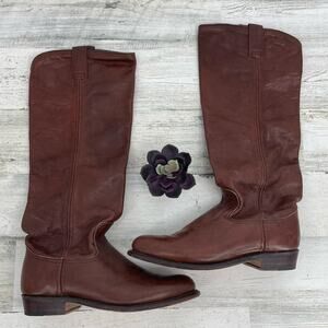 Frye Cognac Brown Leather Knee High Slip On Riding Boots Size 6